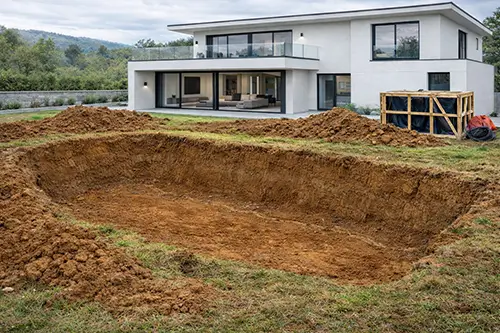 プール設置位置にあわせて掘削した工程1の様子