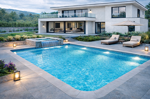 完成したプールとプールサイドの仕上がり