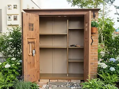 カンナ物置の開口が広い両開きの扉