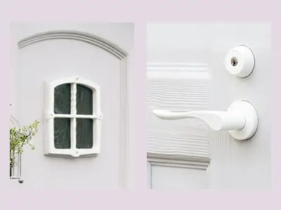 アンティークガラスの窓とラッチ錠