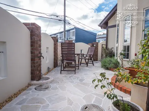 自然石テラスの施工イメージ